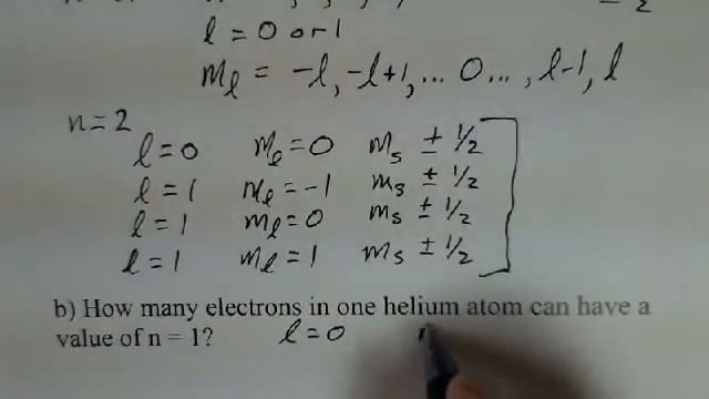 Quantum Numbers for Electrons in an Atom