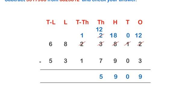 Subtraction of 6 or 7 Digit Numbers