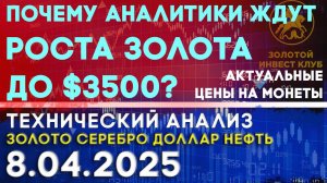 Почему аналитики ждут роста золота до $3500? Анализ рынка золота, серебра, нефти, доллара 8.04.2025г