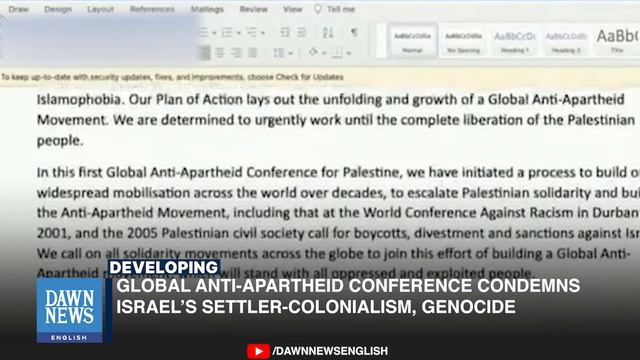Global Anti-Apartheid Conference Condemns Israel’s Settler-Colonialism, Genocide | Dawn News Englis
