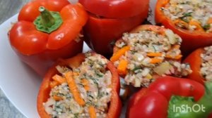 Красный фаршированный  перчик, без зажарки, в духовке #перецфарш#фаршированныеперцы#перцывдуховке