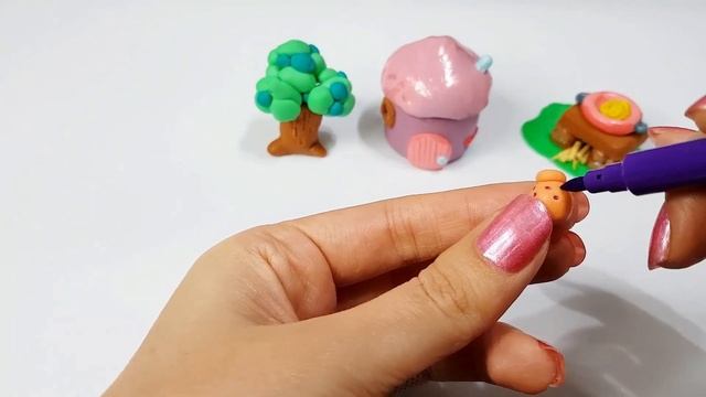DIY How to make polymer clay miniature house, kitchen set, Hand Pump, Tree, sheep  | ToysClay