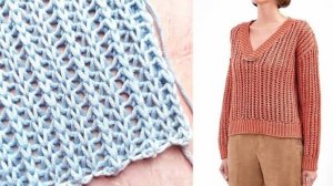 Супер классная мелкая сеточка спицами 💥 Узор пуловера от Брунелло Кучинелли