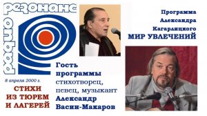А. Васин-Макаров в программе А. Кагарлицкого «Мир увлечений». Стихи из тюрем и лагерей. «Резонанс».