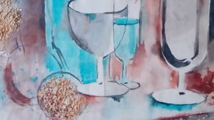 Интерьерная картина в технике энкаустика - Бирюзовый натюрморт со стеклом