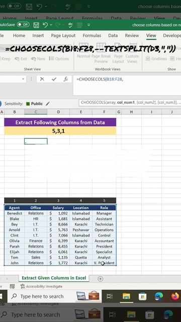 Dynamically Extract Data Columns based on String in Excel with CHOOSECOLS Function