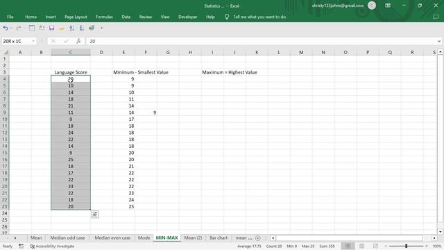 Data Analysis using Excel - How to find Minimum & Maximum in Excel