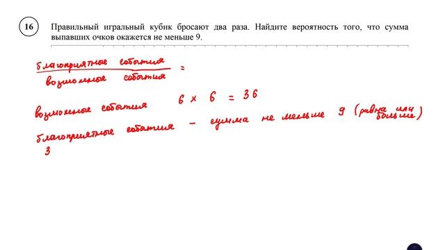 ВПР. Математика. 8 класс. Демовариант. Задание 16. Правильный игральный кубик бросают два раза