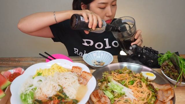 SUB) 직접만든 열무김치국수랑 비빔국수 삼겹살이랑 말아 먹방 해요 MUKBANG ASMR EATING KOREAN FOOD KINCHI NOODLE 쿡방