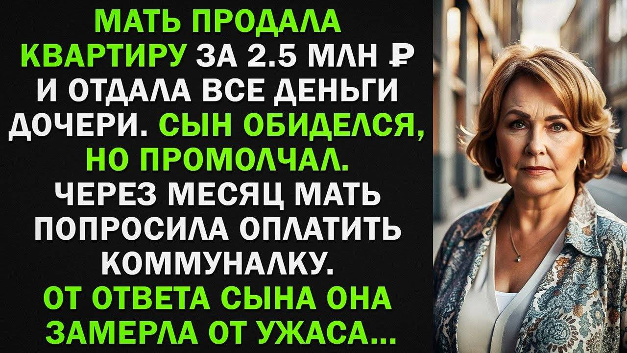 Мать продала квартиру за 2.5 млн рублей и отдала все деньги сестре. Сын обиделся, но промолчал.
