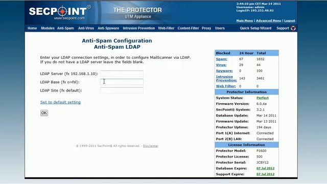 Protector UTM Anti-Spam Ldap