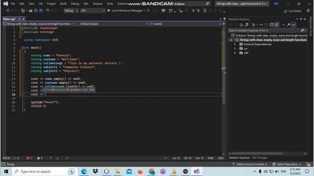 20 String function empty and  length in C++
