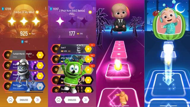 Crazy Frog🆚Gummibär🆚Boss Baby🆚Cocomelon  - Tiles Hop EDM Rush Gameplay.