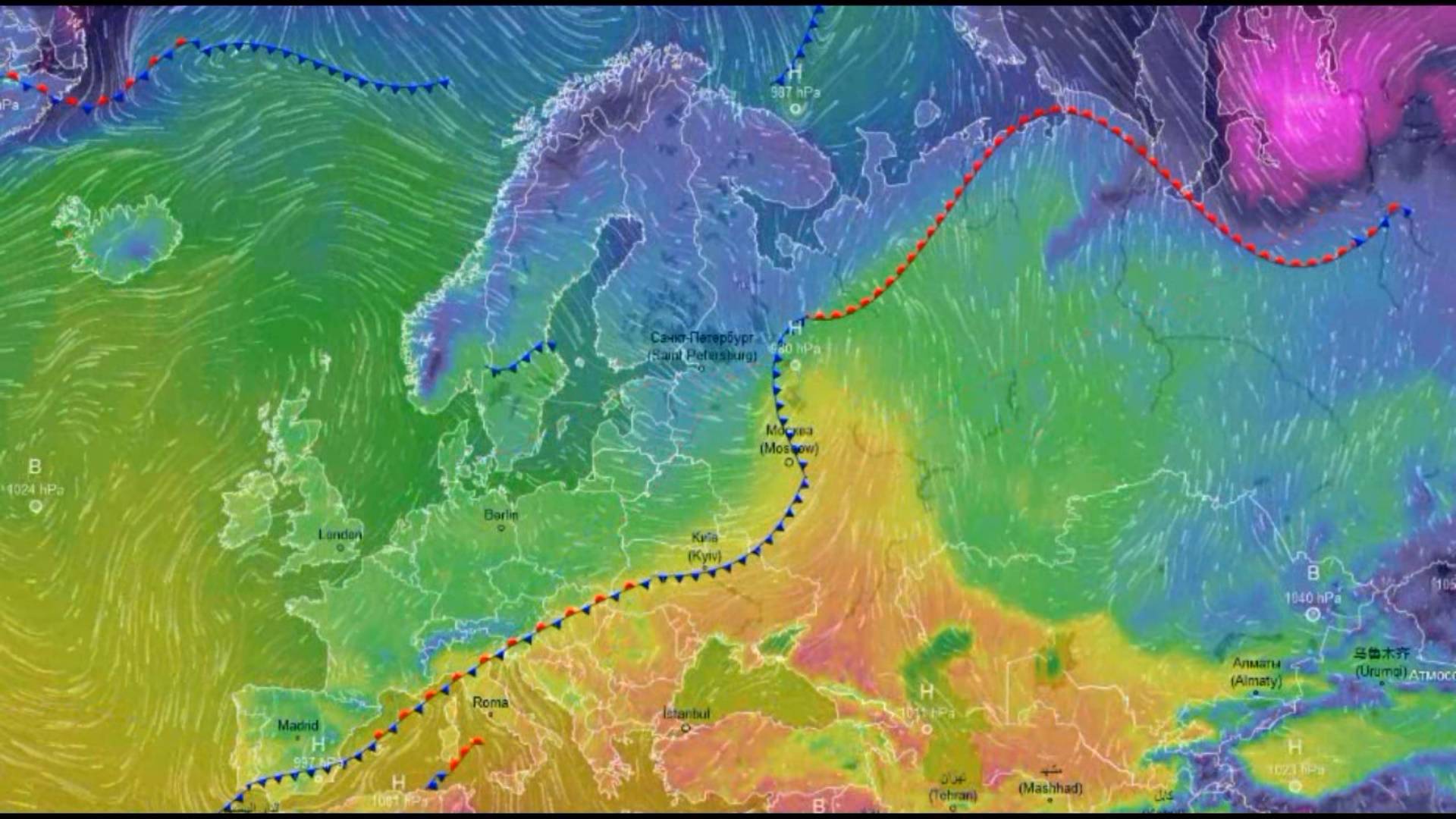 Движение воздушных масс воздуха над Европой и ЕТР за аномально-теплый март 2025 года