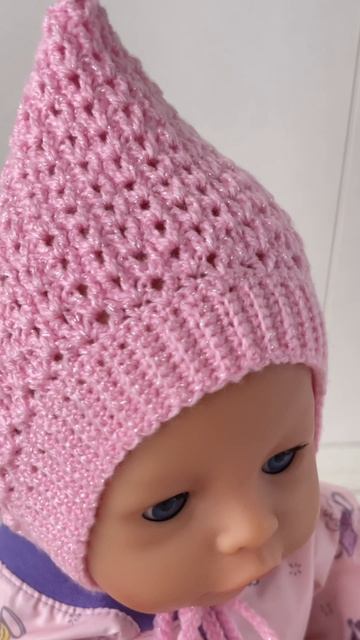 Шапочка гномика (чепчик) связанная крючком для куклы babyborn (беби бон, беби борн)