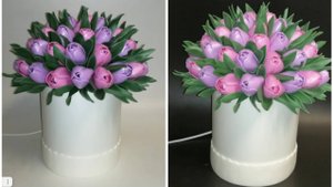 Светильник из изолона.Шляпная коробка для светильника из изолона.Тюльпаны из изолона.