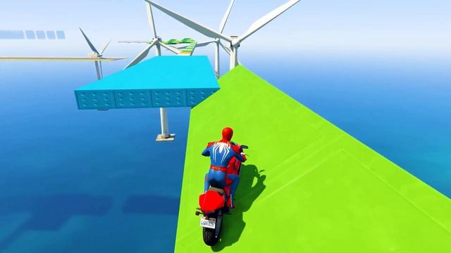 Супергерои На Мотоциклах Едут Над Морем По Мосту Ужина и Человека-Паука GTA 5