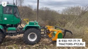 Работа трактор Т-150К с мульчером