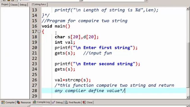 c string function with program