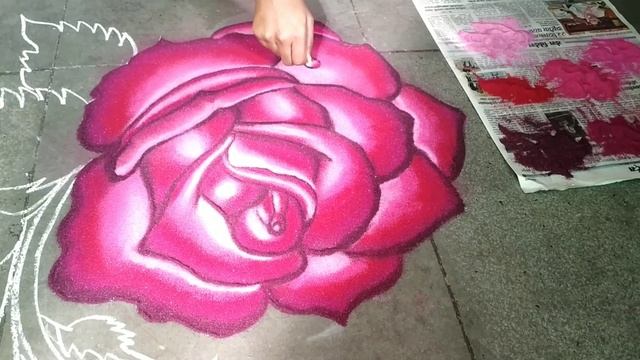 Very Attractive Rose Rangoli | 3D Rose Rangoli | Water drops on rose rangoli