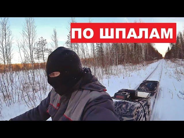 По шпалам на мототолкаче! Заготовил сушняка в лесную хижину. Лесная стройка.