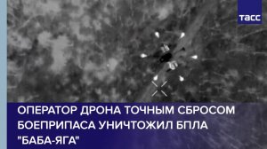 Оператор дрона точным сбросом боеприпаса уничтожил БПЛА "Баба-яга"