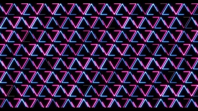 Shimmering neon background of blue and purple triangles. Beautiful, decorative, abstract screensave