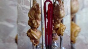 Шашлык из курицы  на электро-шашлычнице Дельта процесс жарки, в чрезвычайно ускоренном  режиме.