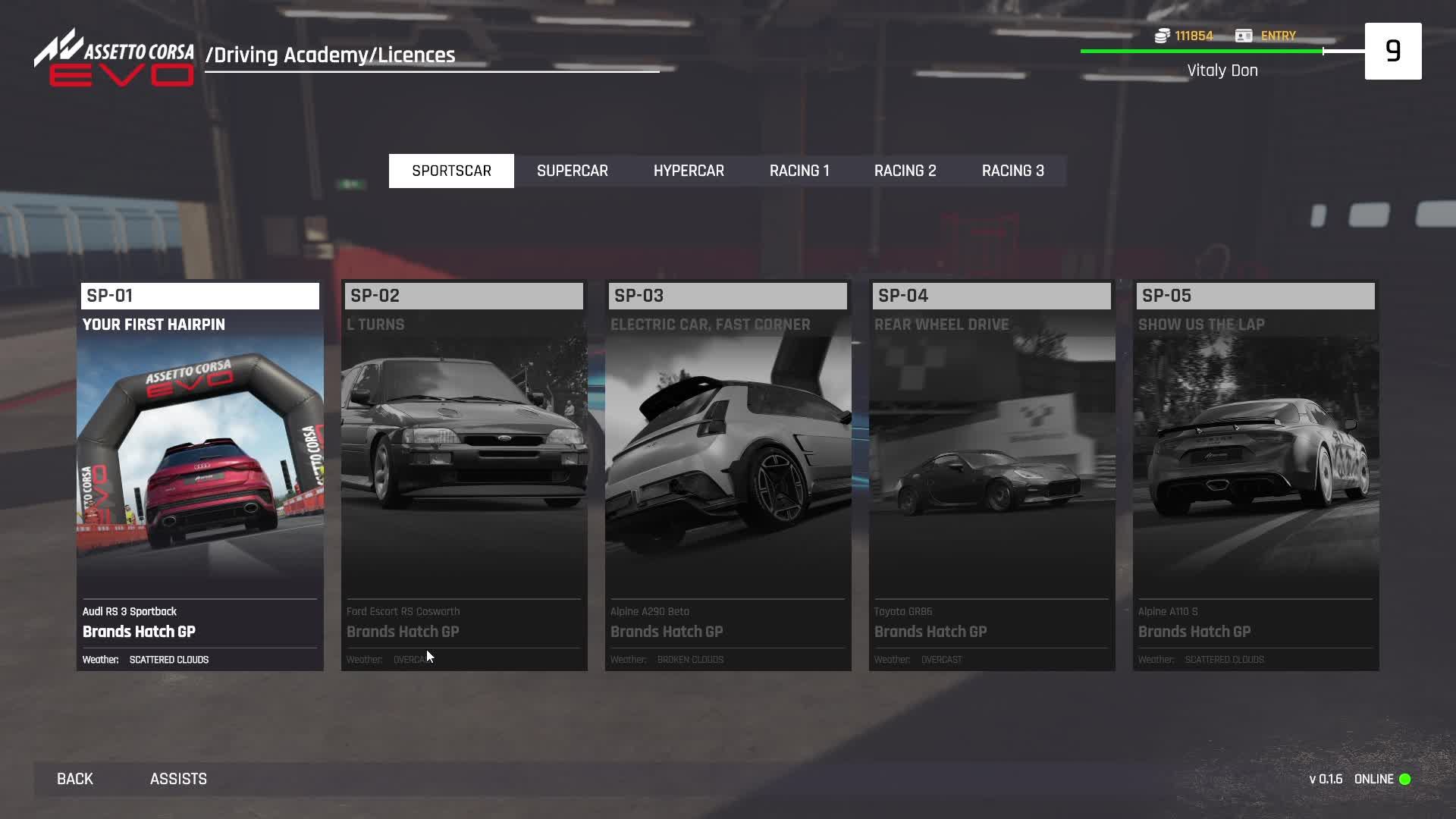 Assetto Corsa EVO. Получение лицензий Sportscar.