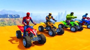 Мультик для детей Человек-паук и цветные квадроциклы с супергероями
