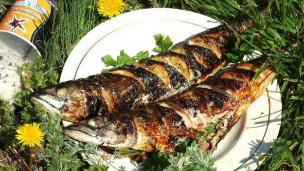 Скумбрия запечённая на мангале с лимоном и зеленью