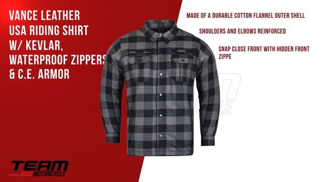 Vance Leathers USA's Riding Shirts W/ Kevlar, Waterproof Zippers & C.E. Armor