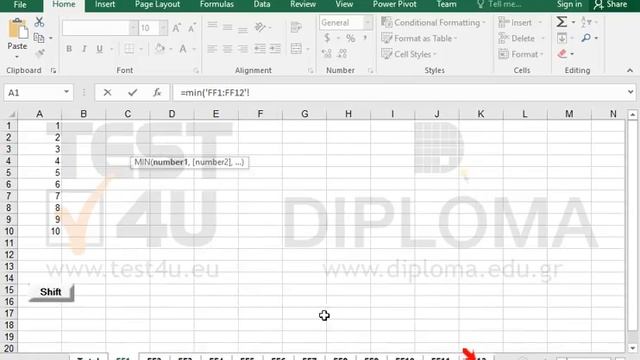 Use the SUM, AVERAGE, MIN, MAX and COUNT functions with values in multiple sheets (Excel 2016)