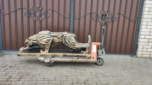 скульптура пантеры из артбетона микс классическое литье камни самоцветы ,алюминий клыки когти