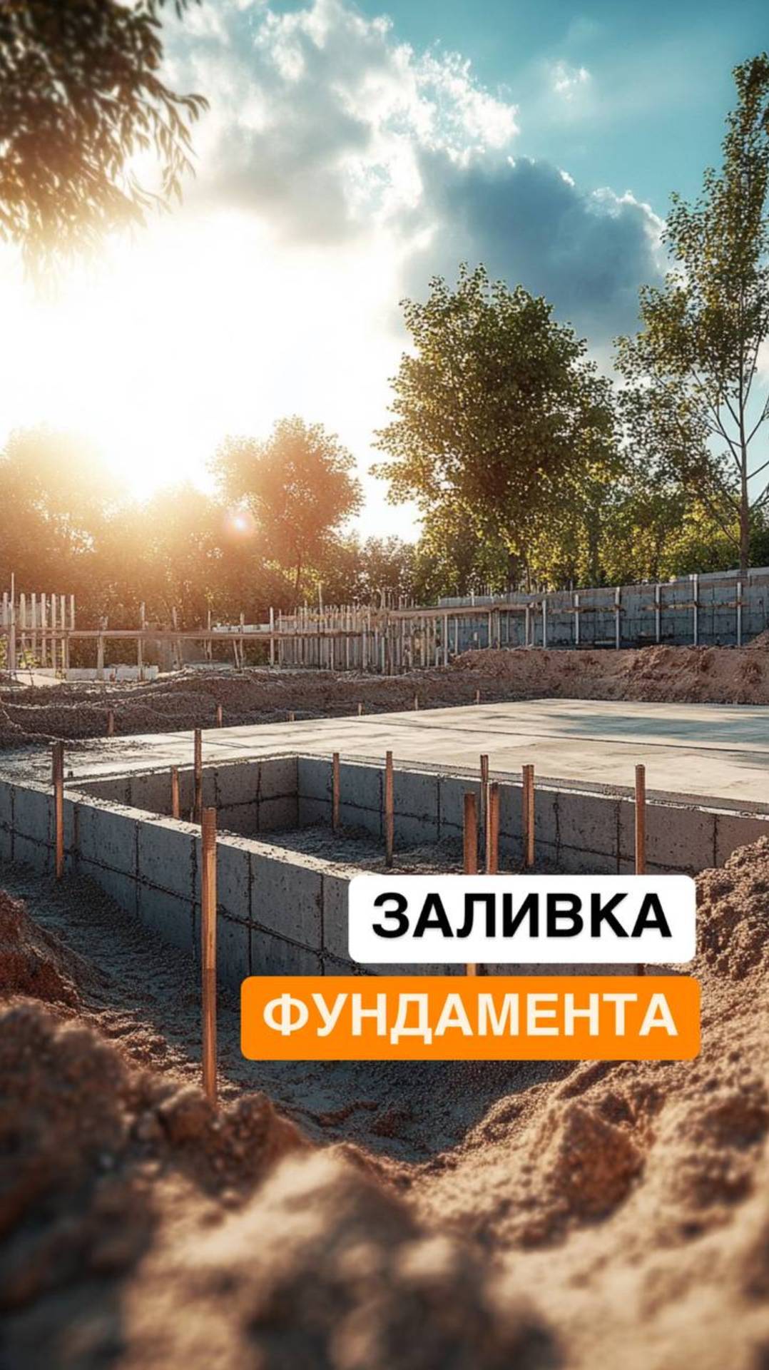 Заливка монолитного фундамента. Съемка с дрона