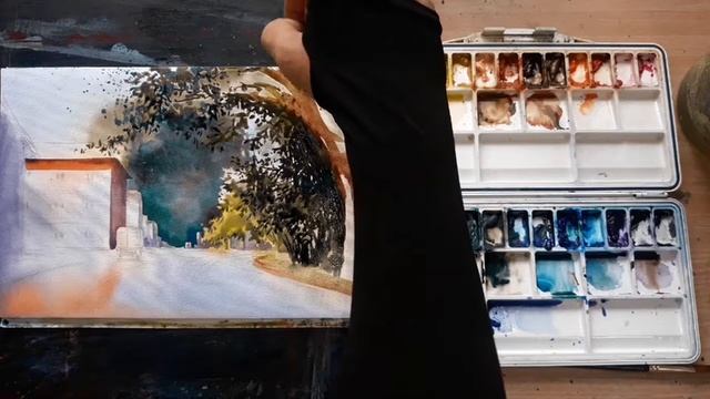 PAINTING IN WATERCOLOR | CITYSCAPE | EASY WATERCOLOR | WATERCOLOR FOR BEGINNERS | WATERCOLOR DEMO 1