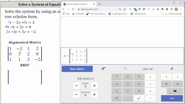 Solve a 3x3 System Using an Augmented Matrix (RREF on Desmos Matrix Calc)