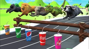 ЗАБЕГ ЖИВОТНЫХ Слон, бык, зебра, Тигр, верблюд, Тираннозавр рекс, Лошадь, КОРОВА динозавр Мультики