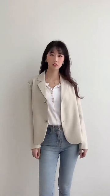 꾸안꾸 데일리룩✨ 청바지 + 오버핏 숏 자켓 코디 #shorts