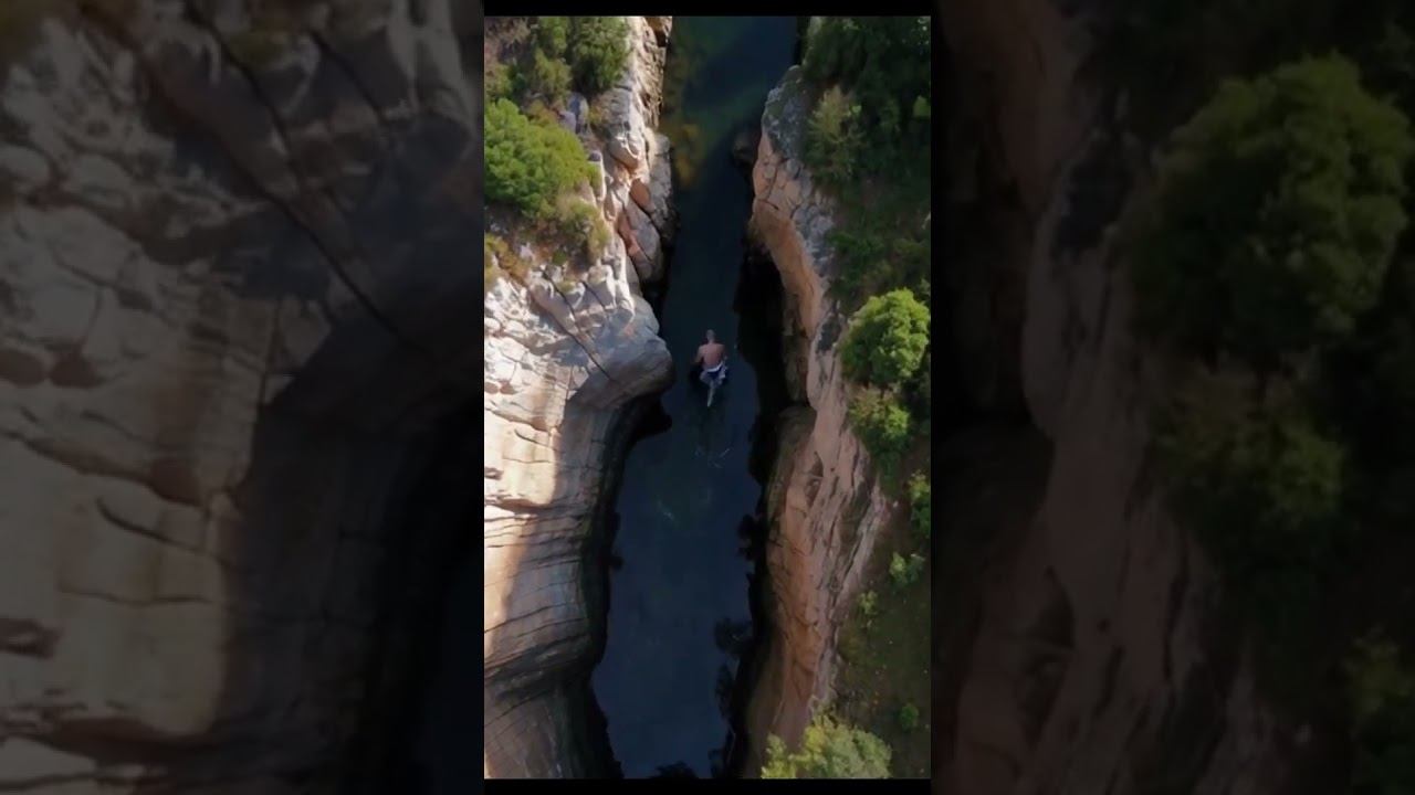 Insane Cliff Jump Into Narrow River Chasm!  #music #water #kvantster
