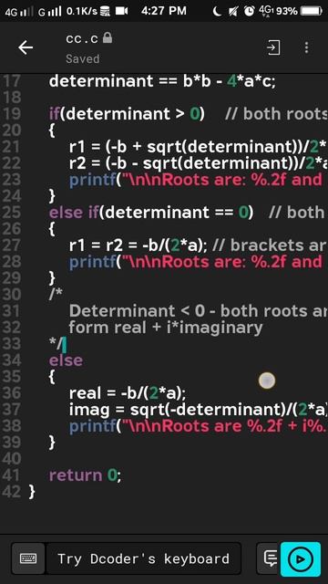 C Program - Roots of Quadratic Equations / C Program / Programming For Beginners / Programming In C