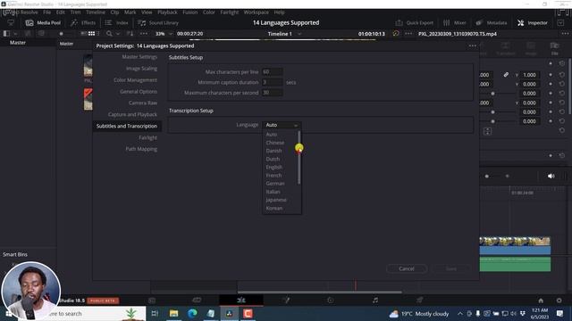 How to Set the Default Language for Automatic Transcription and Subtitling in DaVinci Resolve Studi
