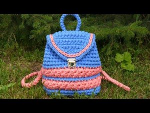 Рюкзак из трикотажной пряжи. Вязание крючком. Crochet Backpack Pattern of T Shirt Yarn. Tutorial