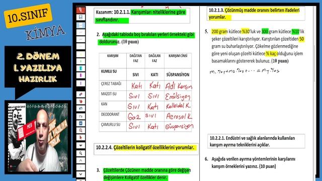 10. Sınıf Kimya 2. Dönem 1. Yazılı MEB SENARYOLARINA UYGUN