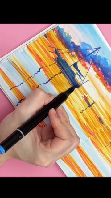 👀 Новый урок в творческом клубе Dari Art: рисуем морской пейзаж спиртовыми маркерами!