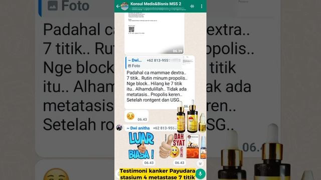Testimoni sembuh Kanker Payudara stadium 4 penyebaran 7 titik ikhtiar terapi Medis & Melia Propolis