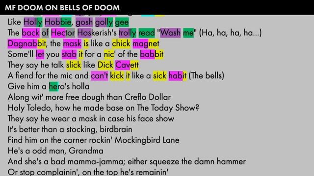 MF DOOM on Bells Of DOOM - Lyrics, Rhymes Highlighted (424) смотреть онлайн