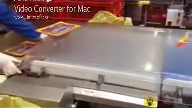 Металлодетектор DETECTRONIC с сокращающимся ремнем. Проверка мясопродуктов в вакуумной упаковке.