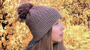 Теплая шапка с двойной резинкой. Вязание спицами. Warm hat with double elastic. Knitting tutorial