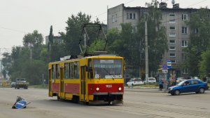 Трамвай Tatra T6B5SU-1025. Покатушки по Барнаулу (вид назад).